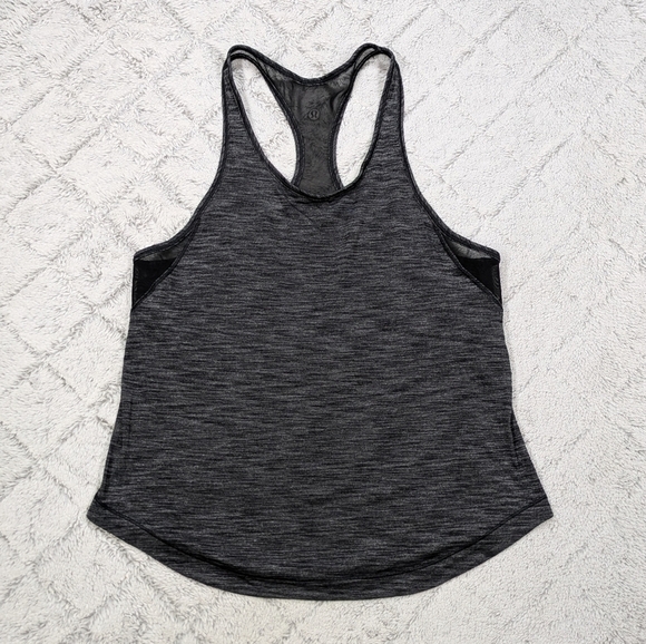 Lululemon Top Women's 4 Gray Heathered Long Distance Racerback Tank Mesh Back - Picture 1 of 6